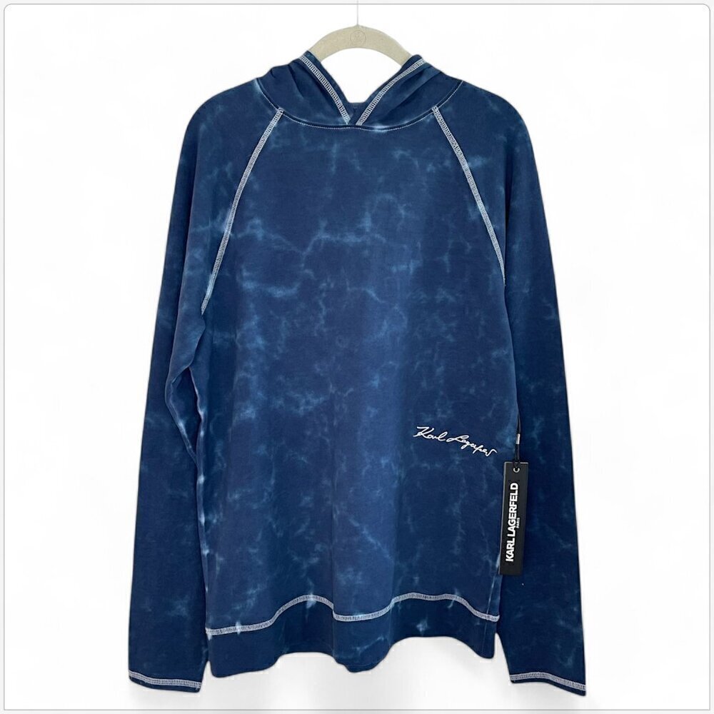 Karl Lagerfeld Paris Blue Tie Dye Hoodie Hooded Logo Sweatshirt Top NWT NEW S